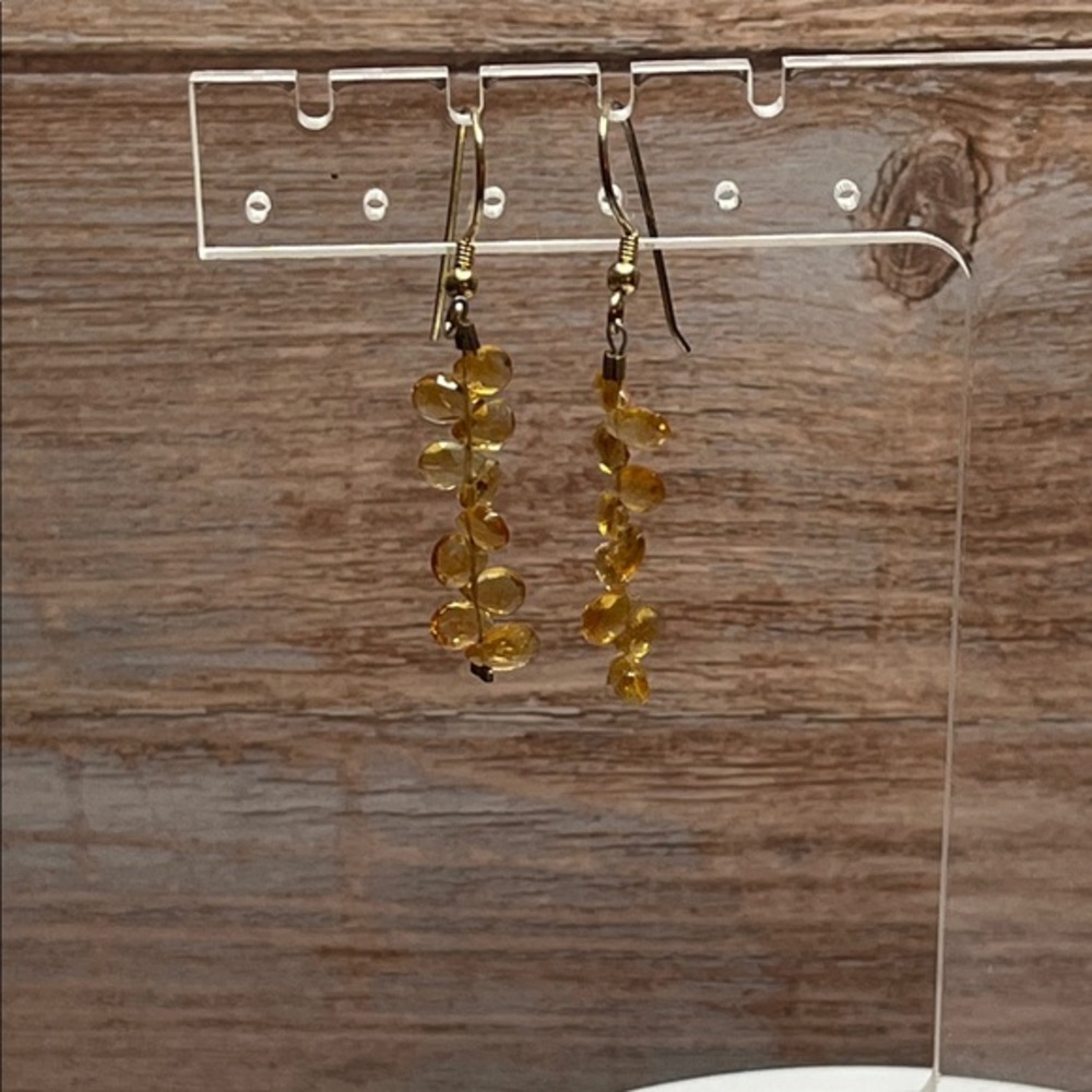 VTG Faceted Cluster Multiple Citrine Stones Sterling Silver Dangling Earrings
